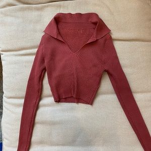 Collared burgundy crop top